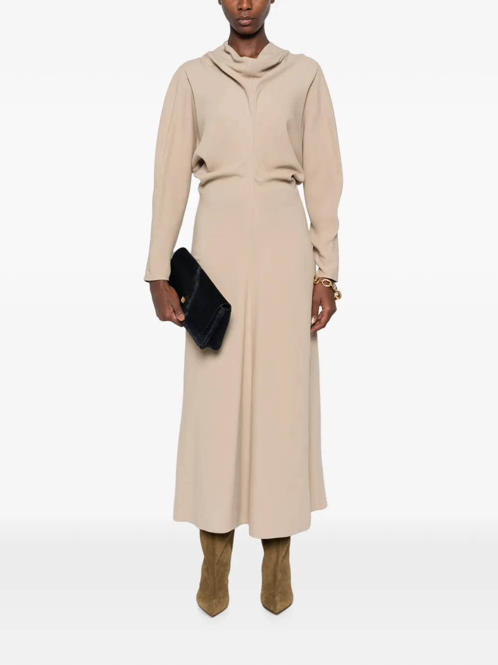 TOTEME Gedrapeerde maxi-jurk met sjaal Beige