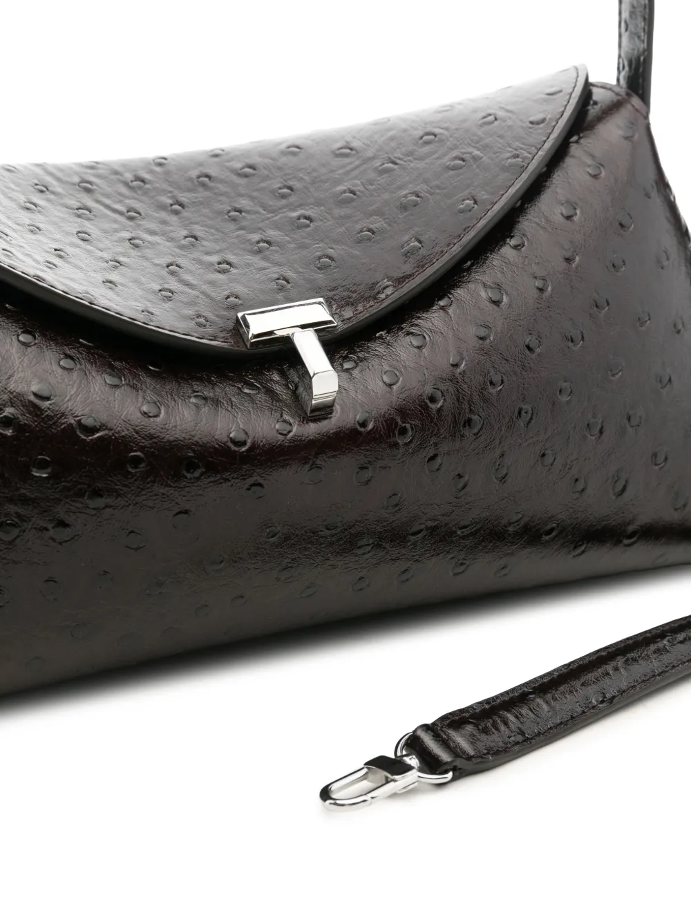 TOTEME T-Lock ostrich-embossed shoulder bag Bruin