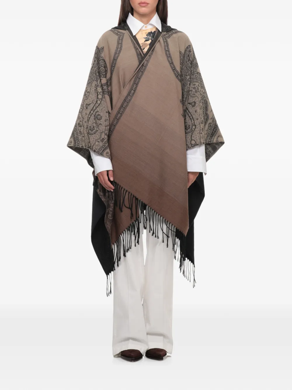 ETRO Cape met paisley-print en franje Beige