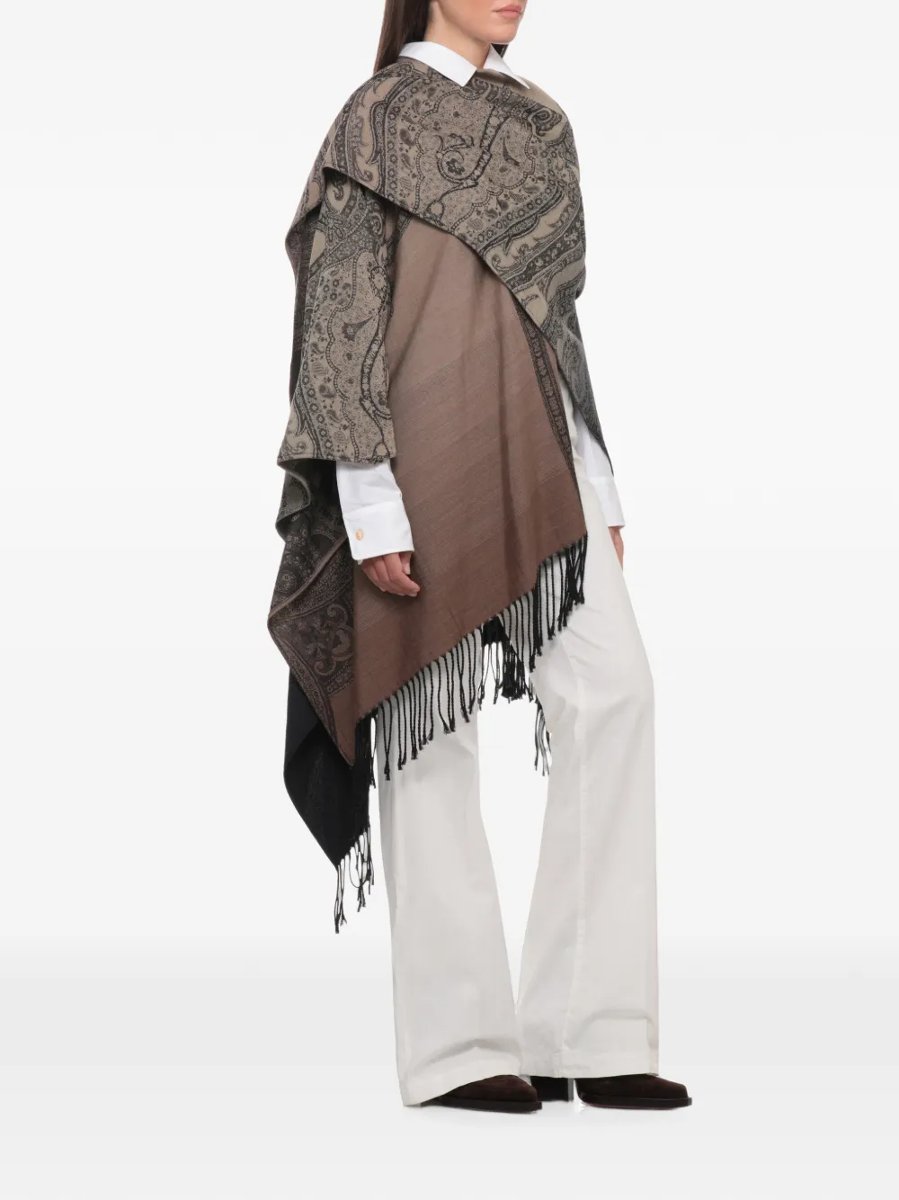 ETRO Cape met paisley-print en franje Beige