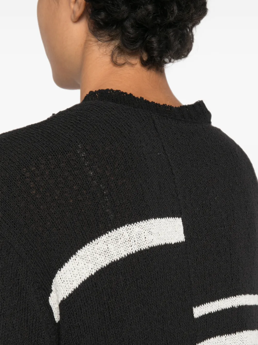 Yohji Yamamoto Intarsia gebreide trui met gerafeld effect Zwart