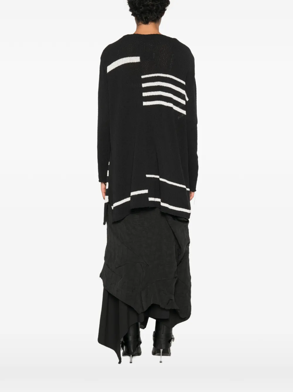 Yohji Yamamoto Intarsia gebreide trui met gerafeld effect Zwart