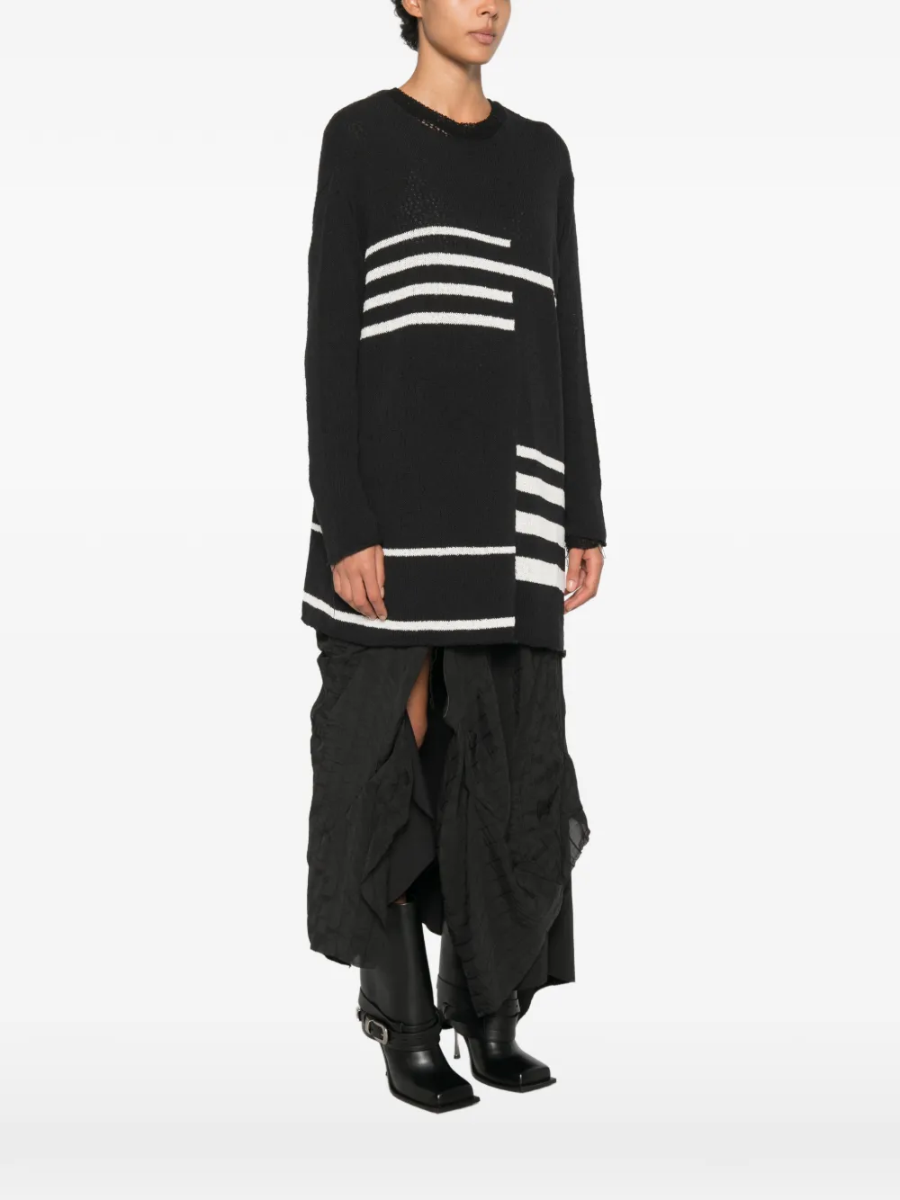 Yohji Yamamoto Intarsia gebreide trui met gerafeld effect Zwart