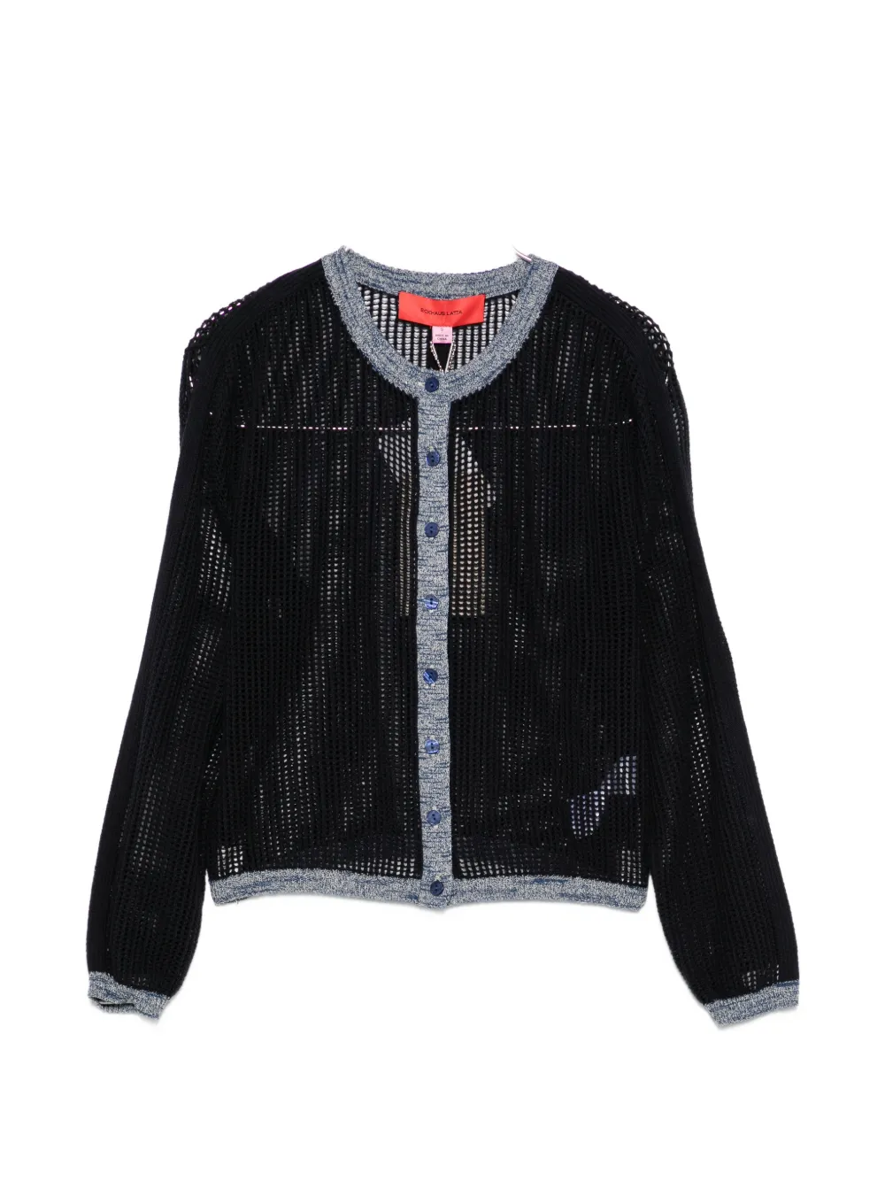 Eckhaus Latta Mesh-knit Contrast-trim Cardigan In 블랙