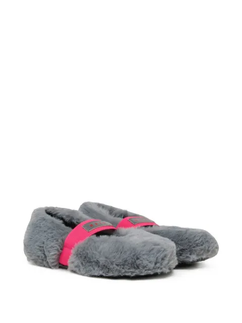 Marni Kids gray faux fur ballerinas with logo elastic strap