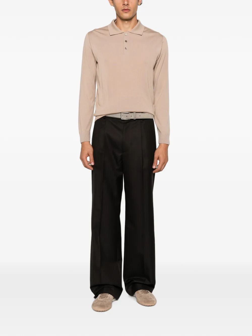 Canali Poloshirt met lange mouwen Beige