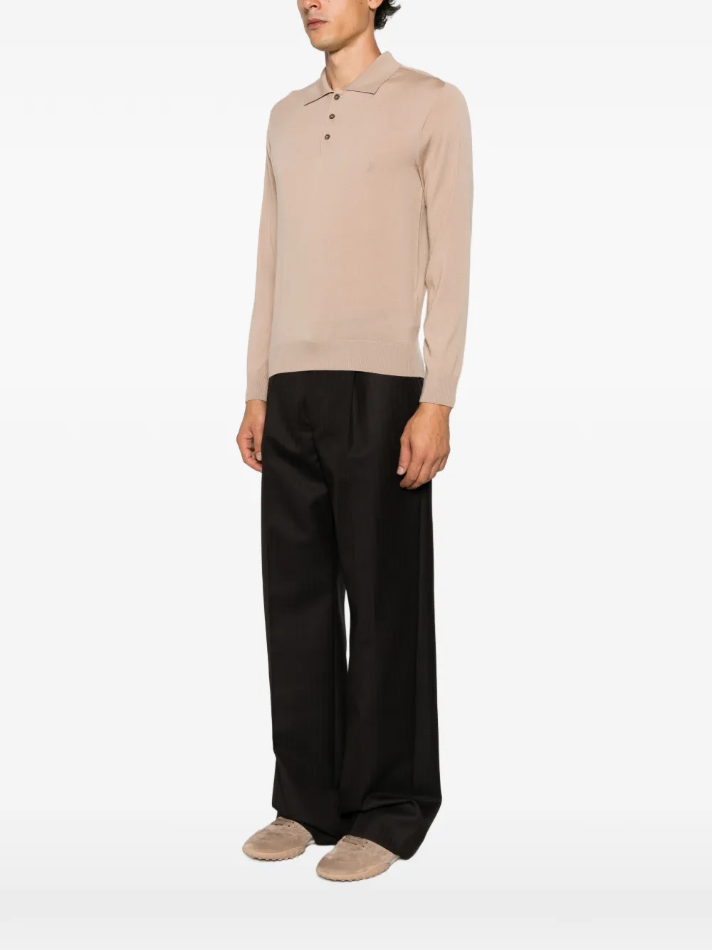 Canali Poloshirt met lange mouwen Beige