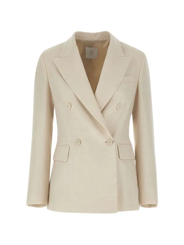 Eleventy Double-breasted Herringbone Blazer in Neutrals