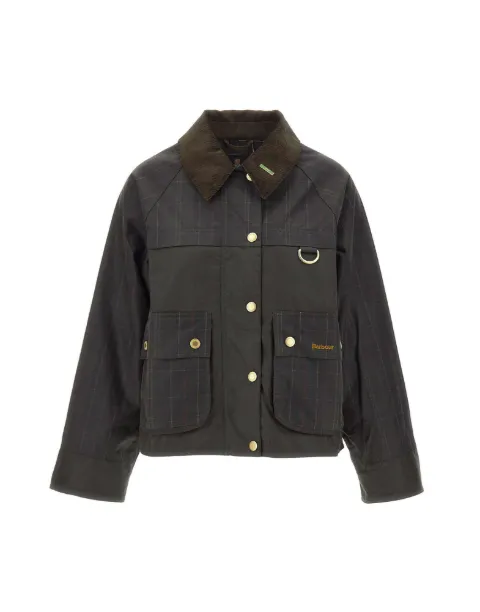Barbour Spey tartan-collar waxed jacket