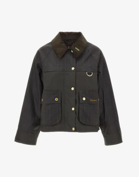 Barbour Spey tartan-collar waxed jacket