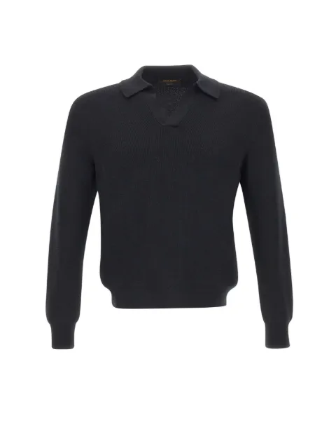 Gran Sasso ribbed-knit virgin-wool polo shirt