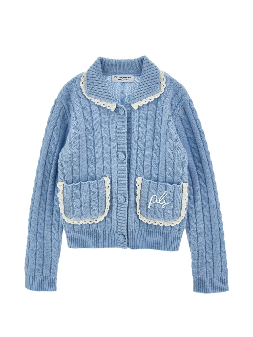 Philosophy Di Lorenzo Serafini Kids cable-knit lace-trim cardigan - Blu