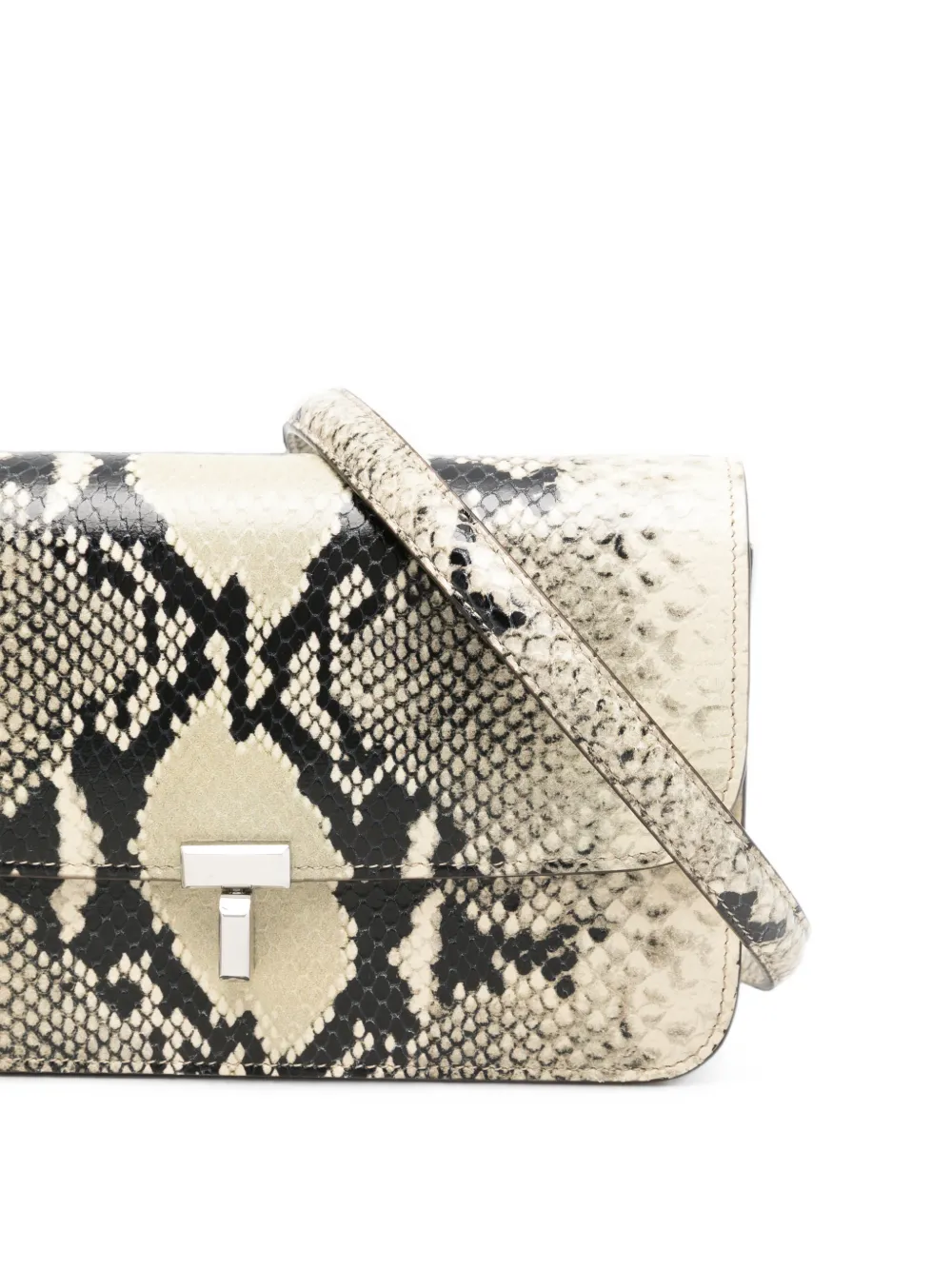 TOTEME T-Lock leren crossbodytas met slangen-effect Beige