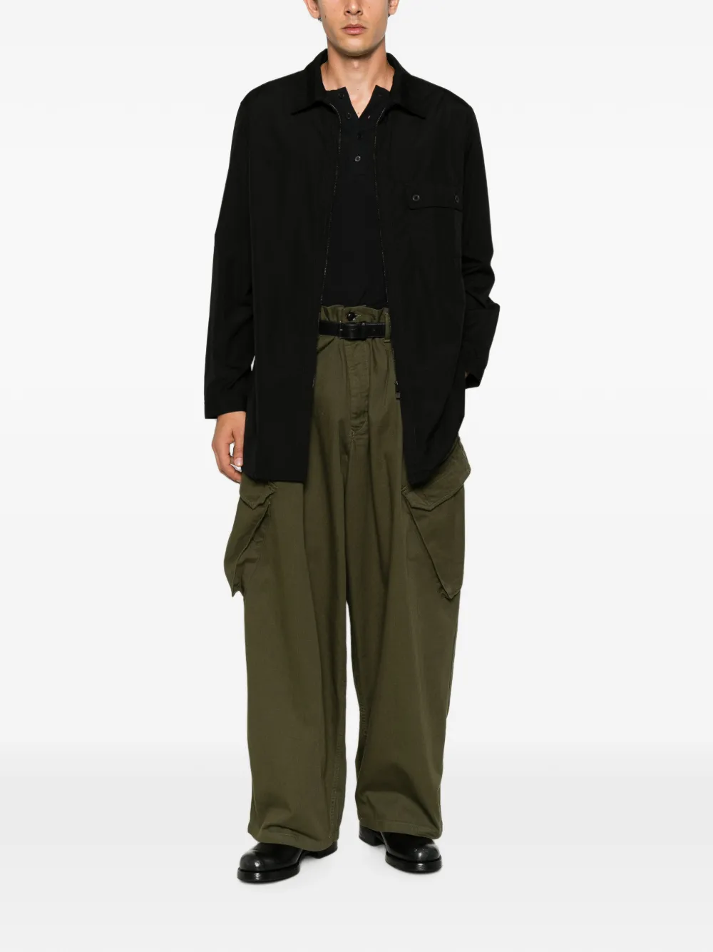 Yohji Yamamoto Overhemd met ritssluiting en klepzak Groen