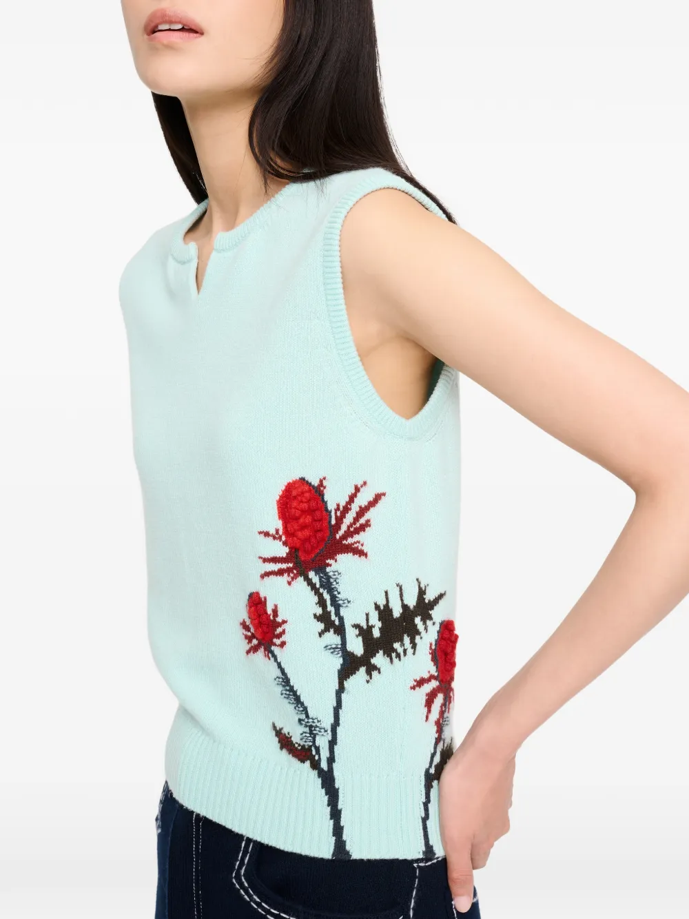 Barrie Mouwloze top met distel-patroon Blauw