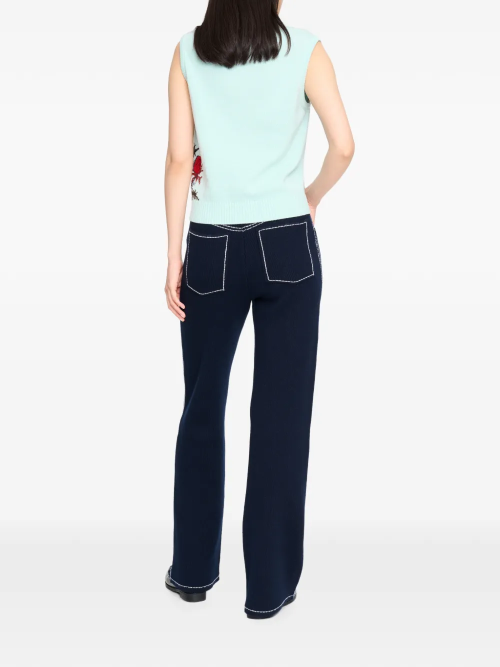Barrie Mouwloze top met distel-patroon Blauw