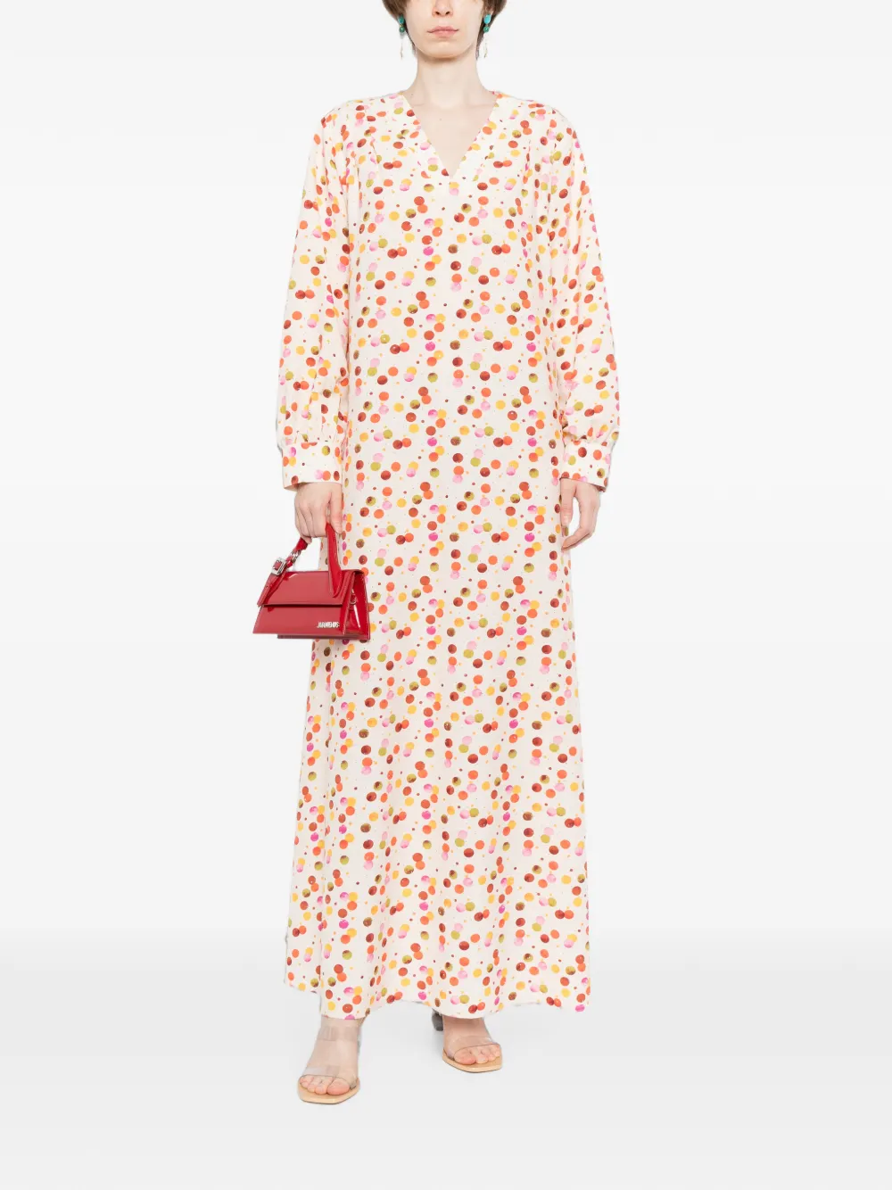 Bambah Jurk met penseelstreek-print en stippen Rood
