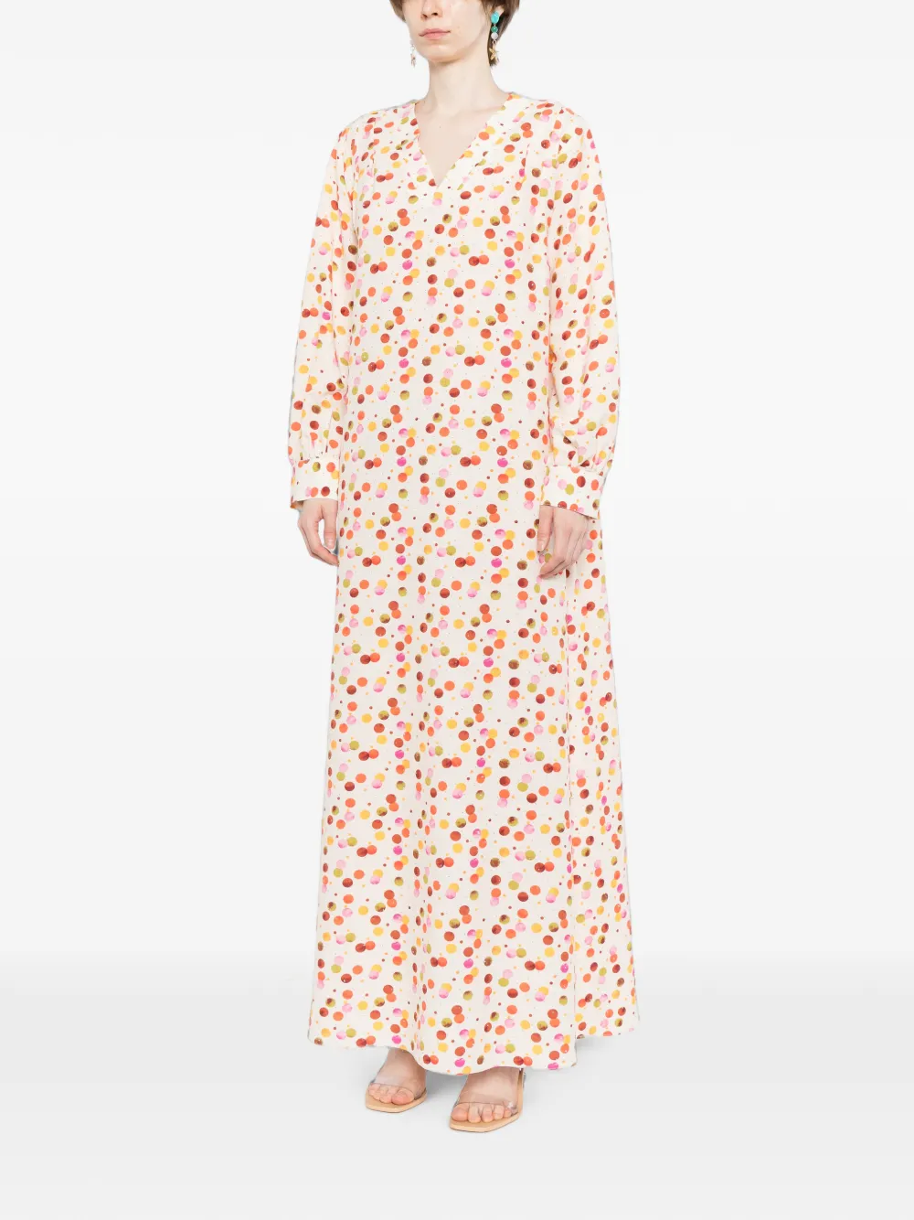 Bambah Jurk met penseelstreek-print en stippen Rood
