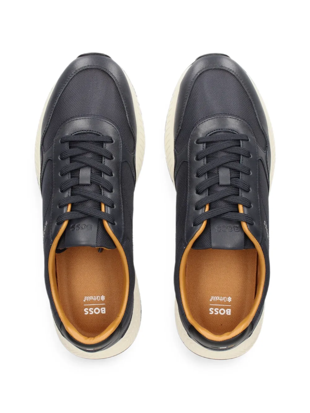 BOSS leather-panelled mesh sneakers Blauw
