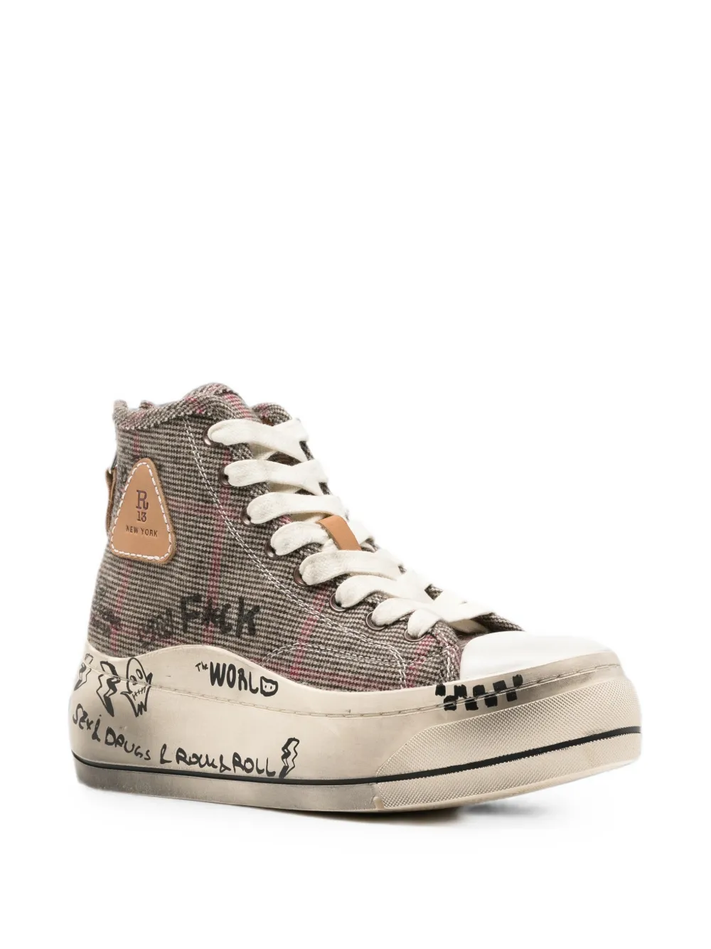 R13 graffiti-print plaid sneakers Bruin