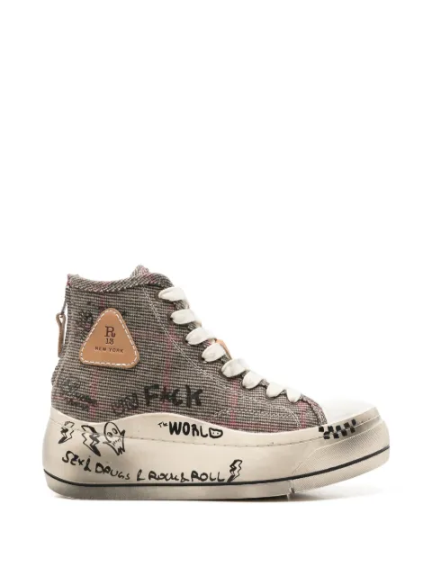 R13 graffiti-print plaid sneakers