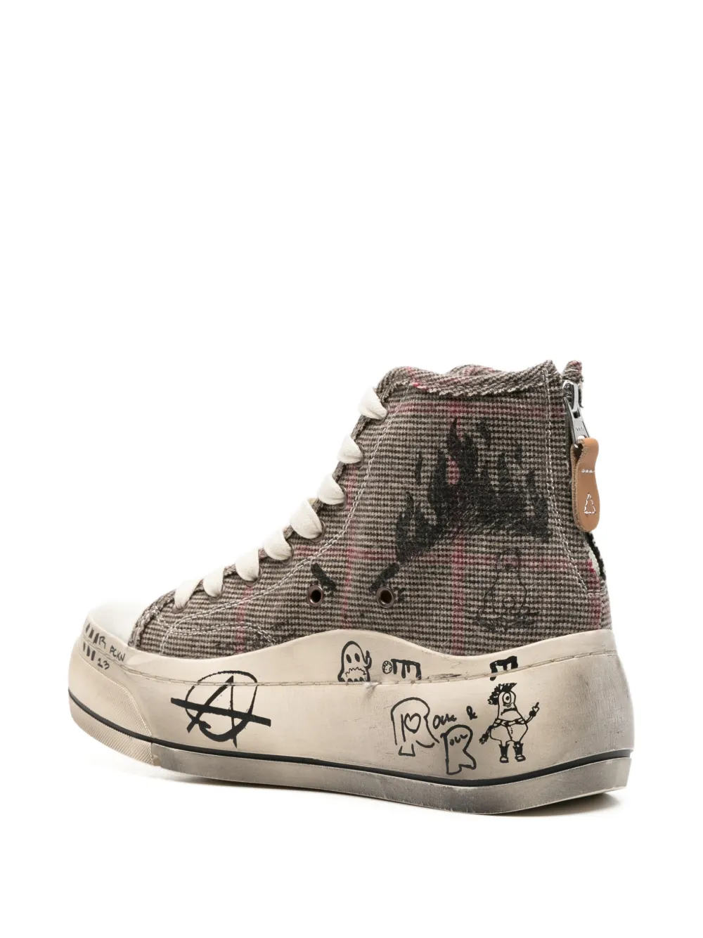 R13 Graffiti-print Plaid Sneakers in Brown, view 3