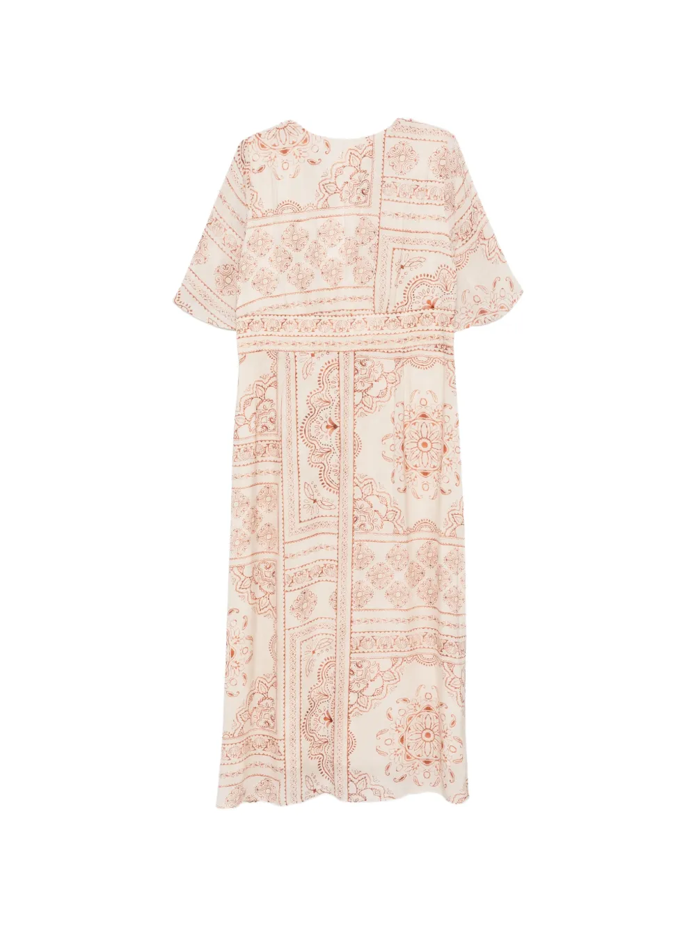 MAISON123 Midi-jurk met paisley-print en V-hals Beige
