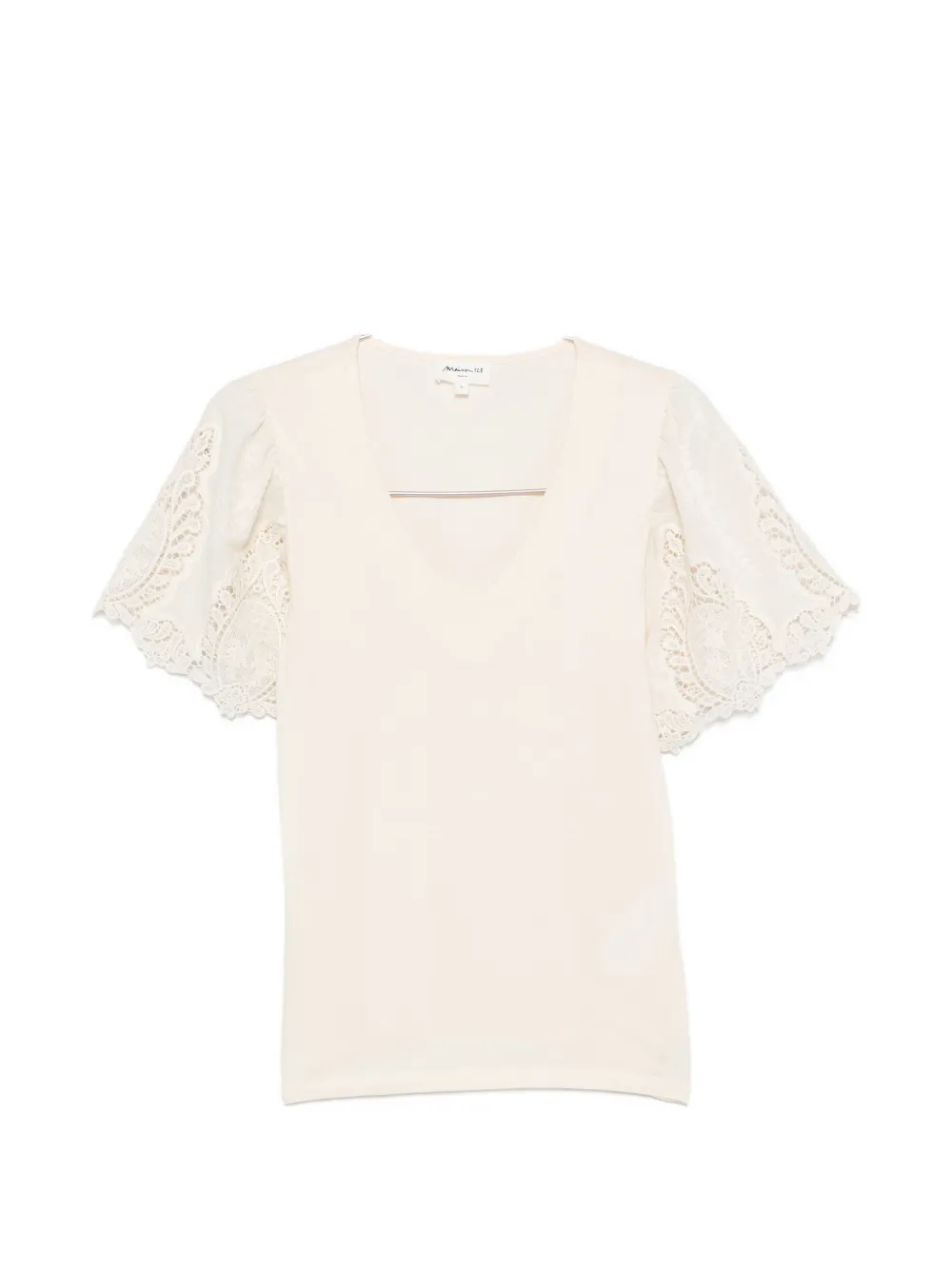 MAISON123 lace-panelled V-neck T-shirt