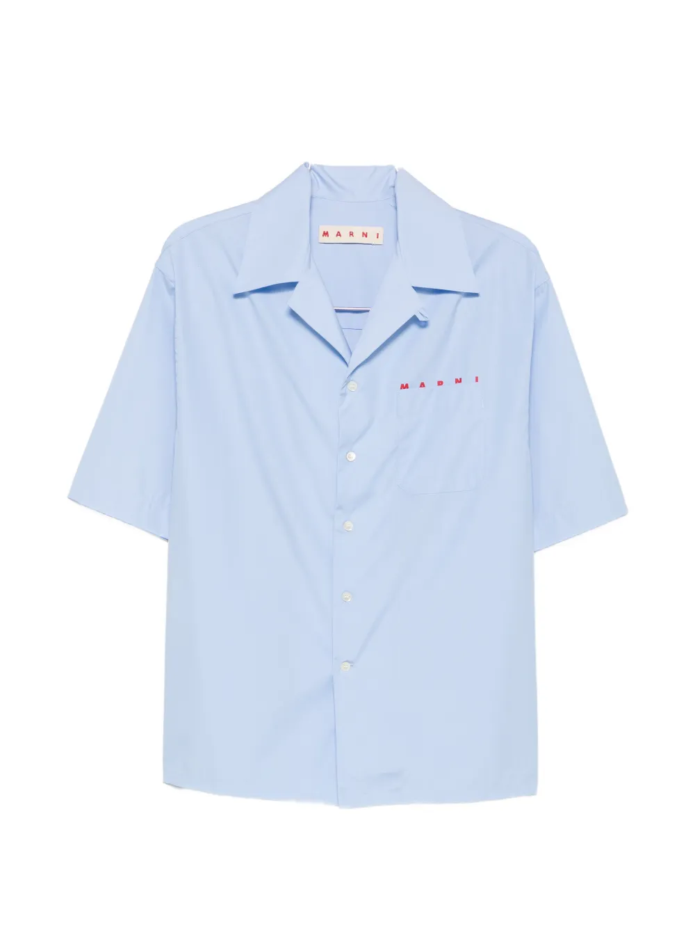 Marni logo-print camp-collar shirt - Blau