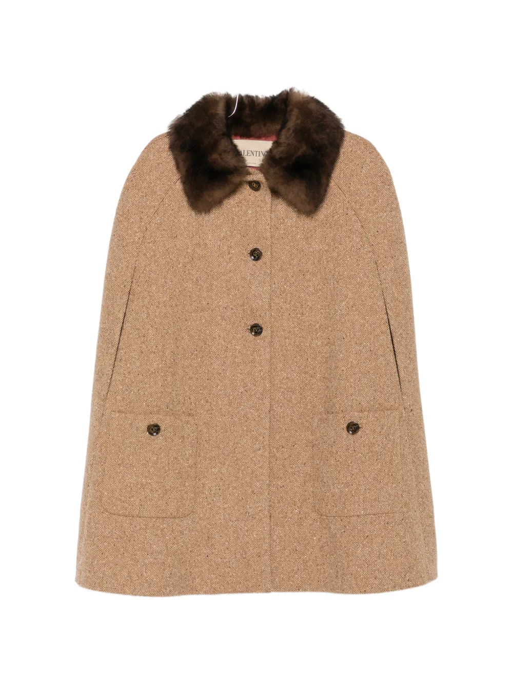 Valentino Sleeveless Tweed Cape In Brown