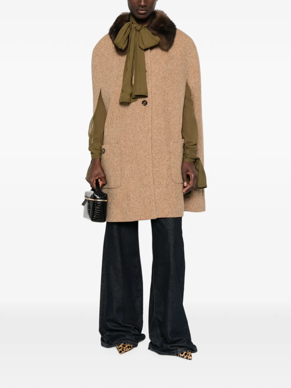 Valentino Garavani sleeveless tweed cape Bruin