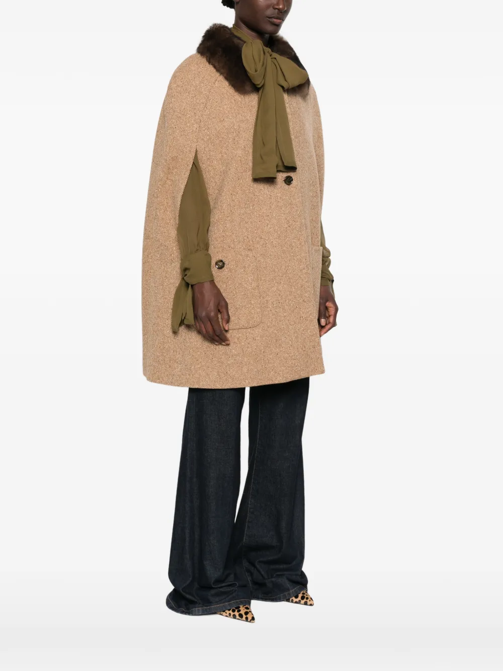 Valentino Garavani sleeveless tweed cape Bruin