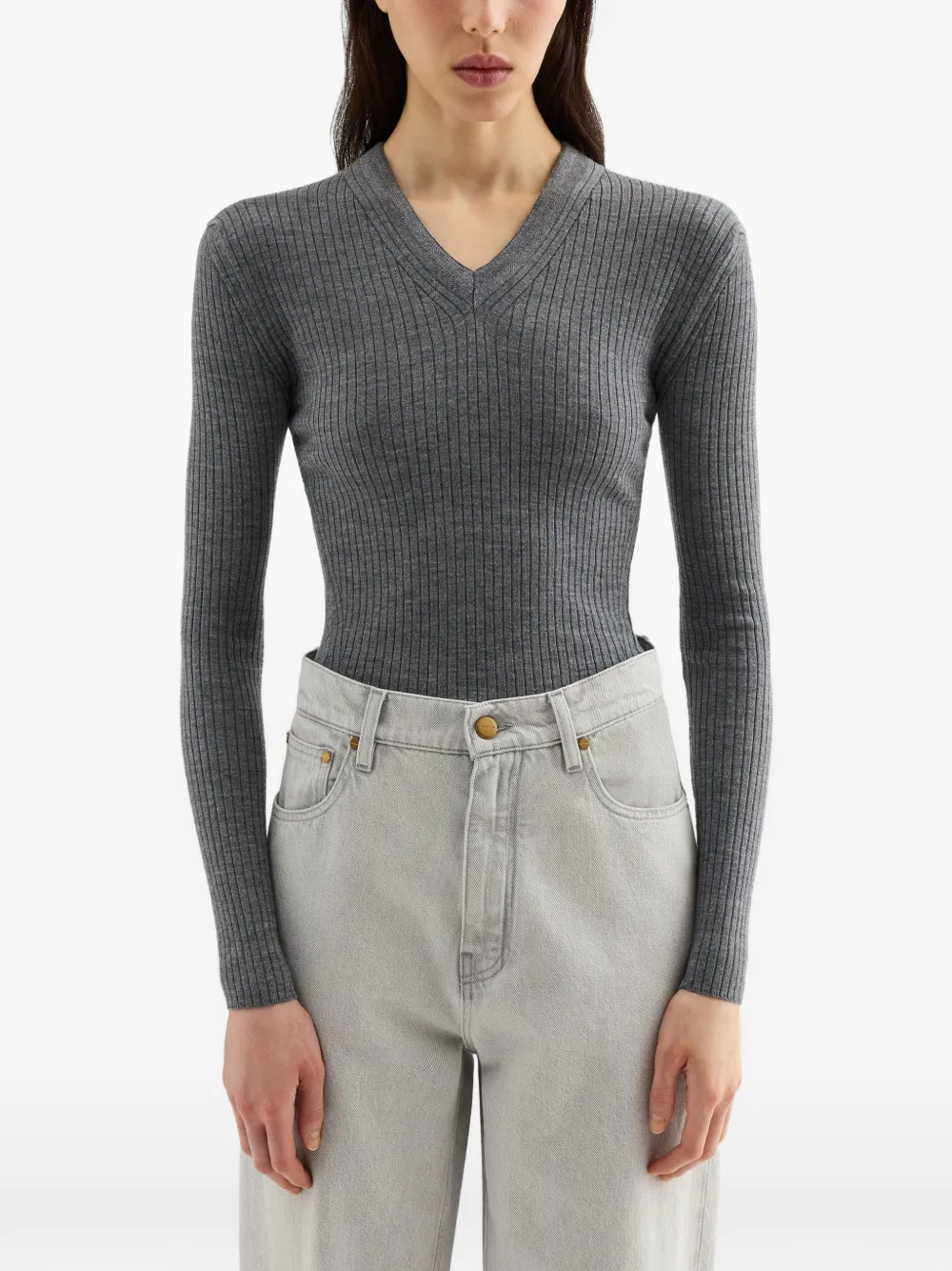 Jil Sander Ribgebreide trui Grijs