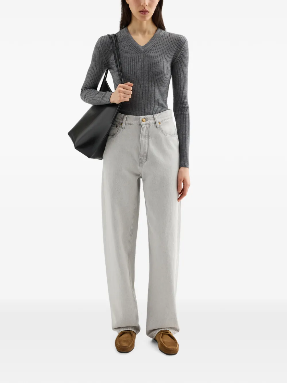 Jil Sander Ribgebreide trui Grijs
