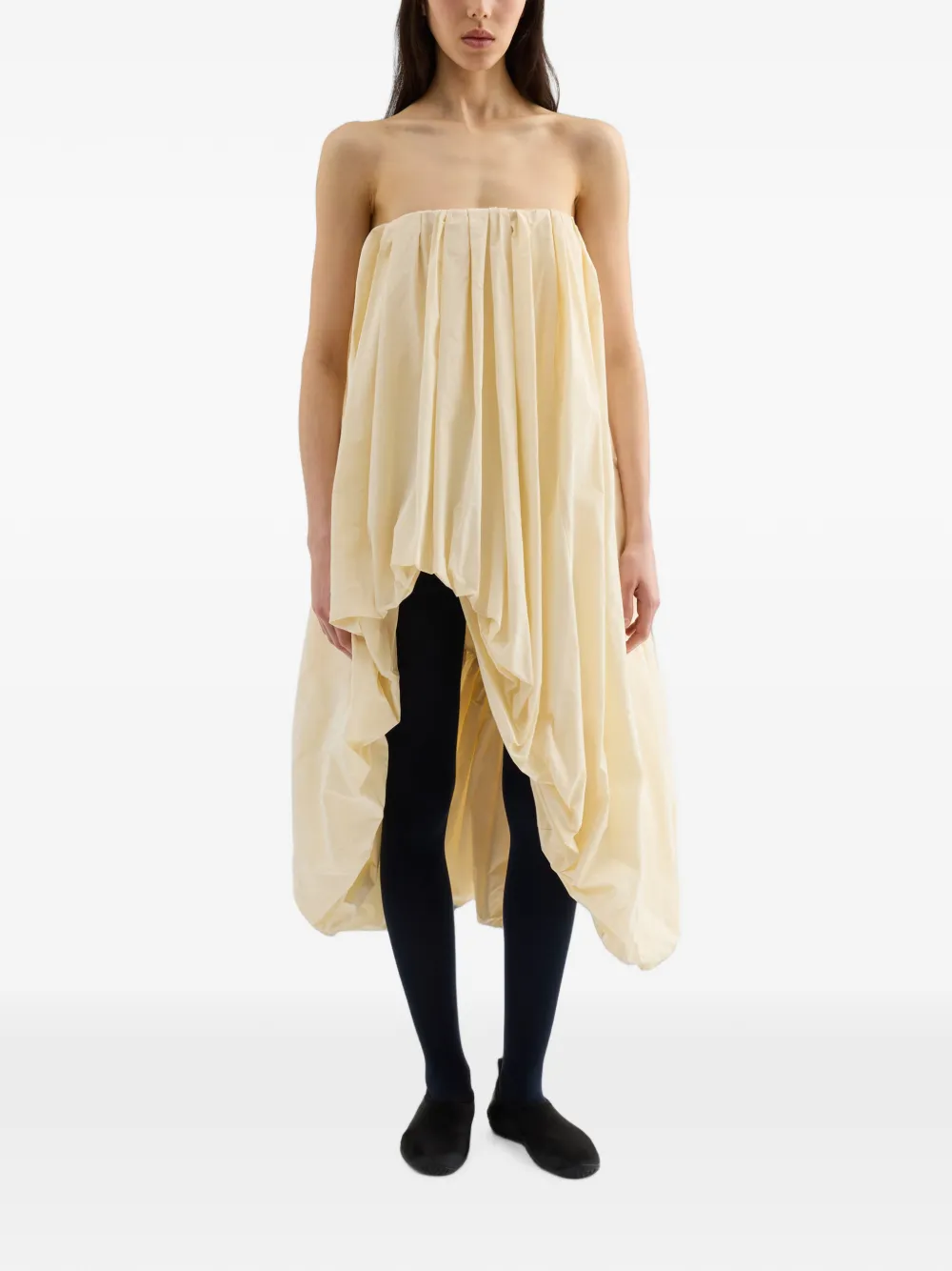 Jil Sander Gedrapeerde taffeta jurk Beige