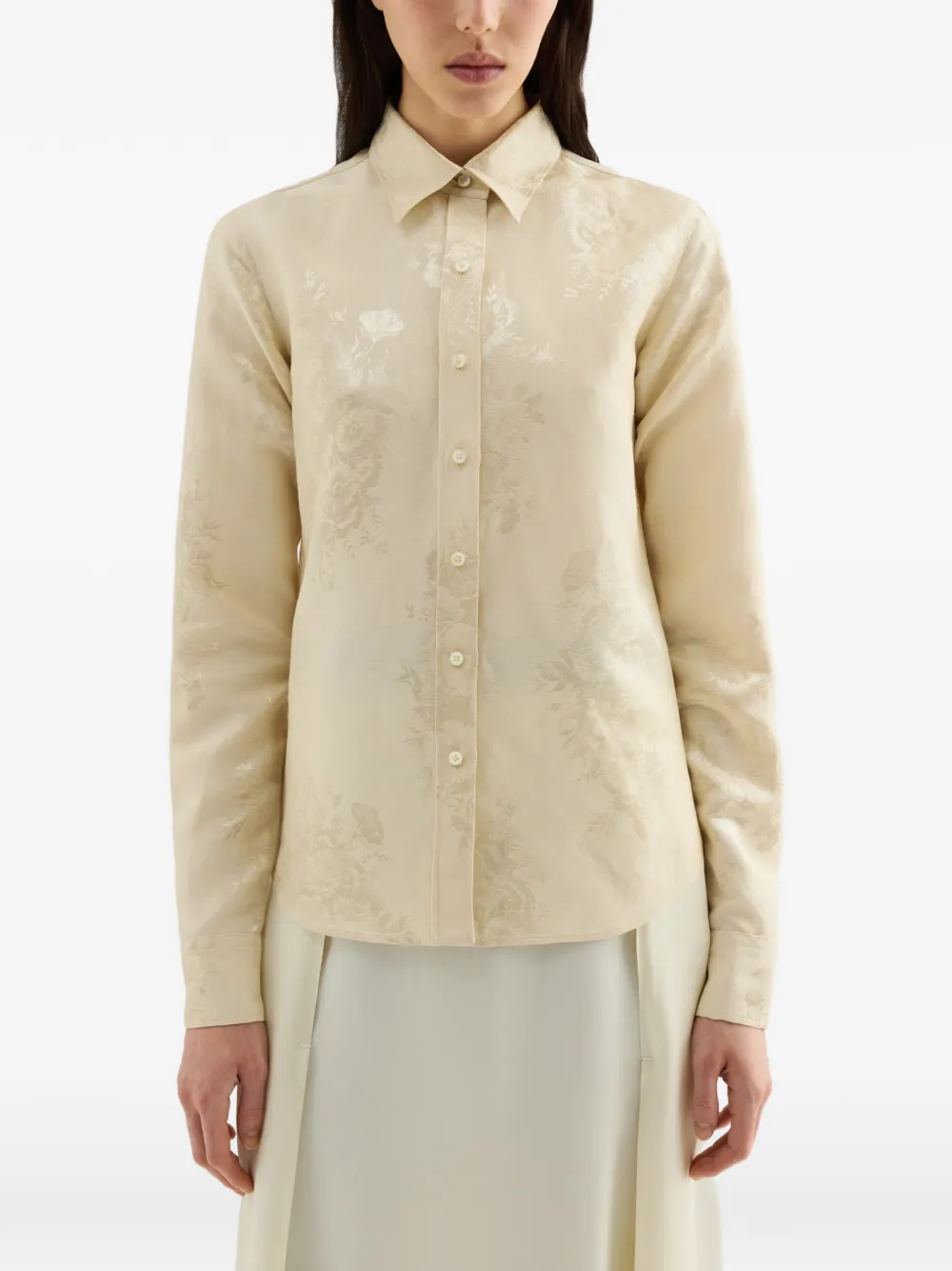 Jil Sander Getailleerde blouse met bloemen-jacquard Beige