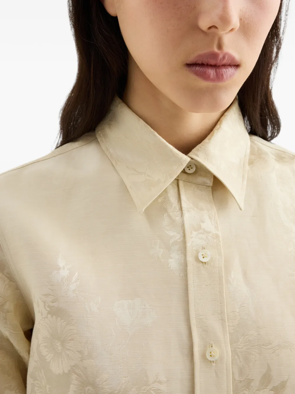 Jil Sander Getailleerde blouse met bloemen-jacquard Beige