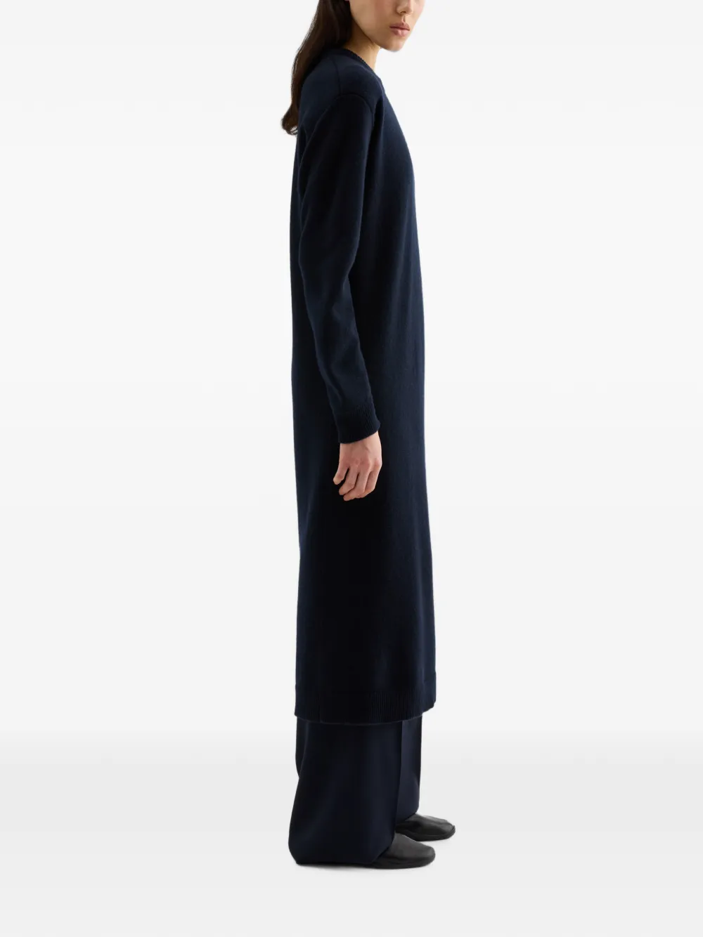 Jil Sander Maxi-jurk met gewatteerde schouders en ronde hals Blauw