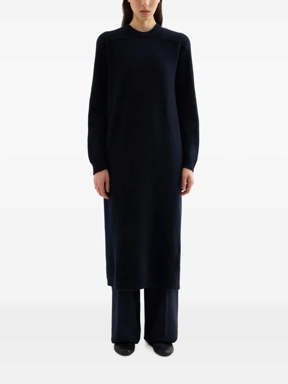 Jil Sander Maxi-jurk met gewatteerde schouders en ronde hals Blauw