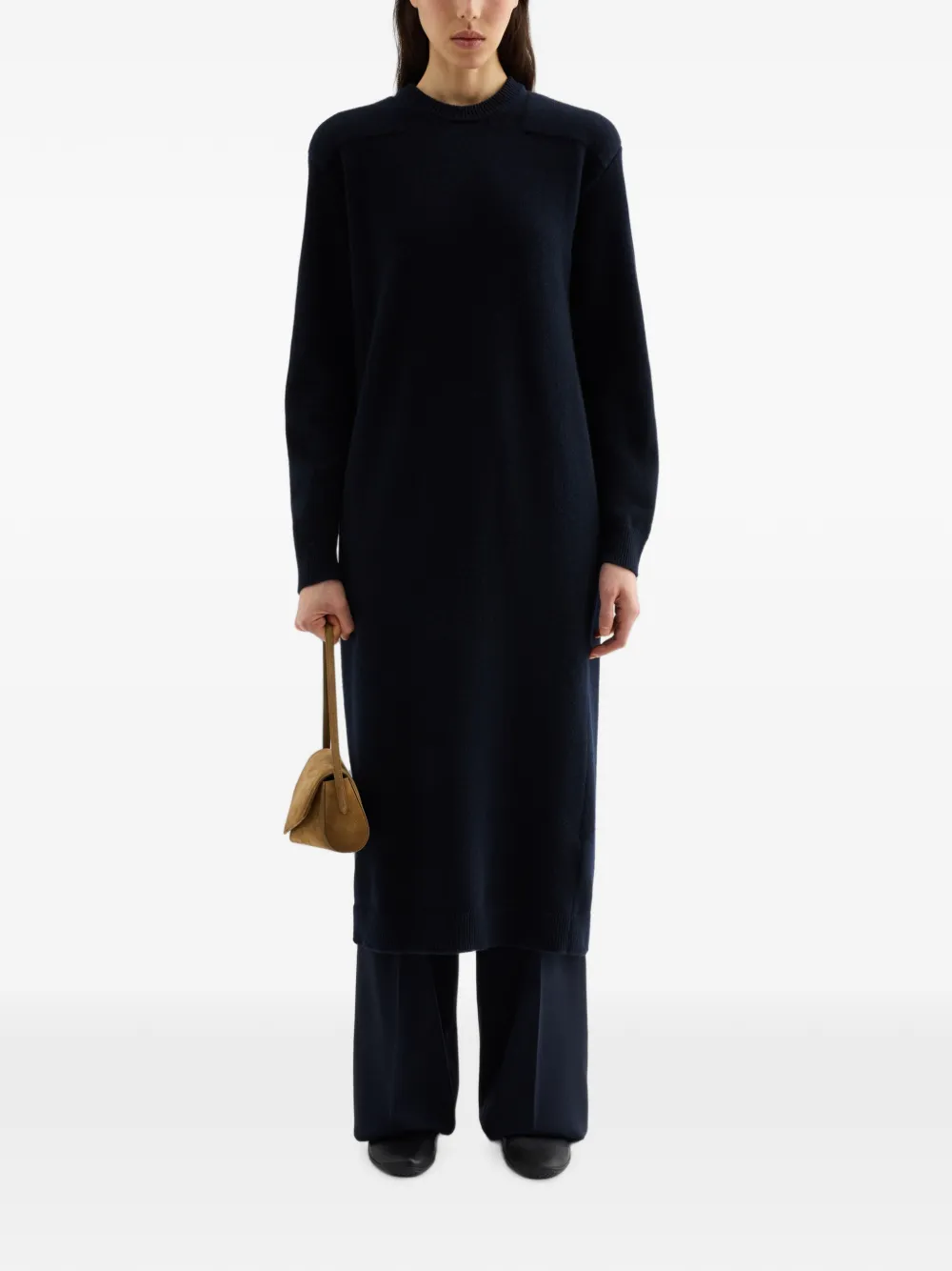 Jil Sander Maxi-jurk met gewatteerde schouders en ronde hals Blauw
