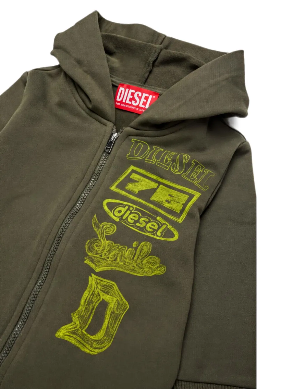 Diesel Kids Hoodie met logoprint en rits Groen