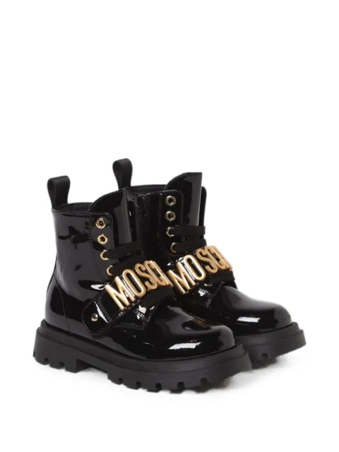 Moschino Kids logo-plaque patent leather boots