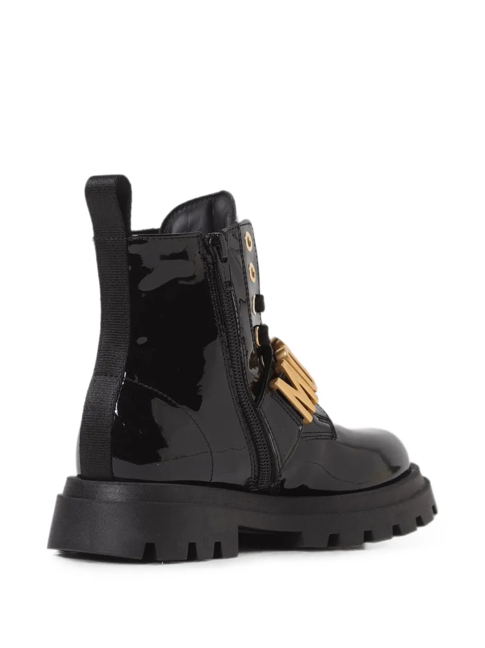 Moschino Kids logo-plaque patent leather boots Zwart