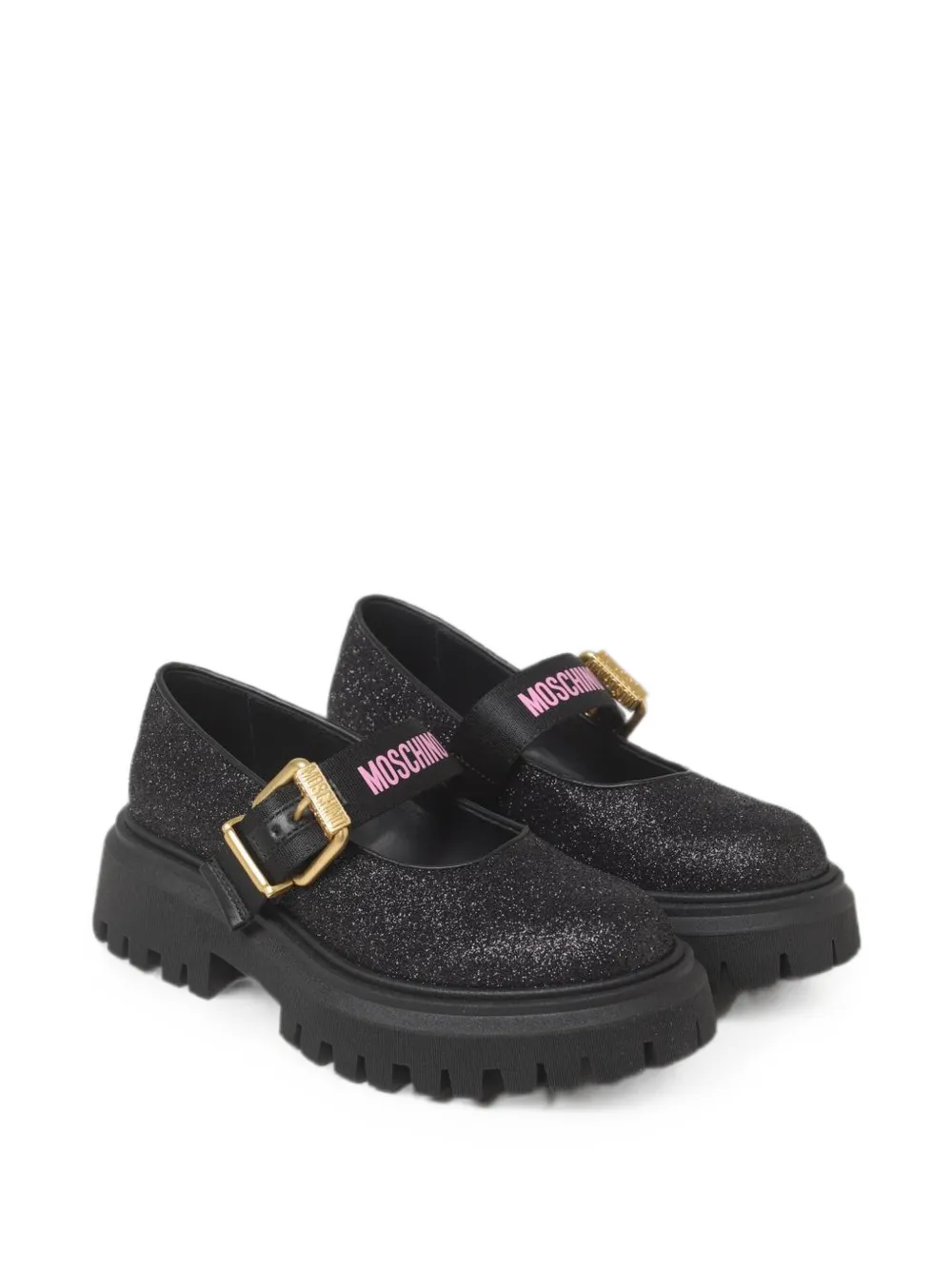 Moschino Kids glittered chunky-sole Mary Jane shoes Zwart