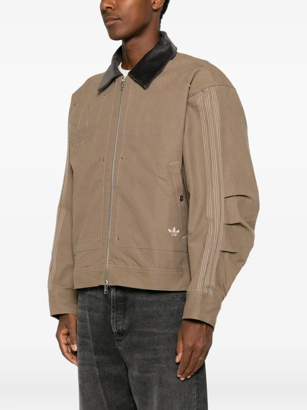 adidas Jack met ribfluwelen kraag en borduurwerk Beige