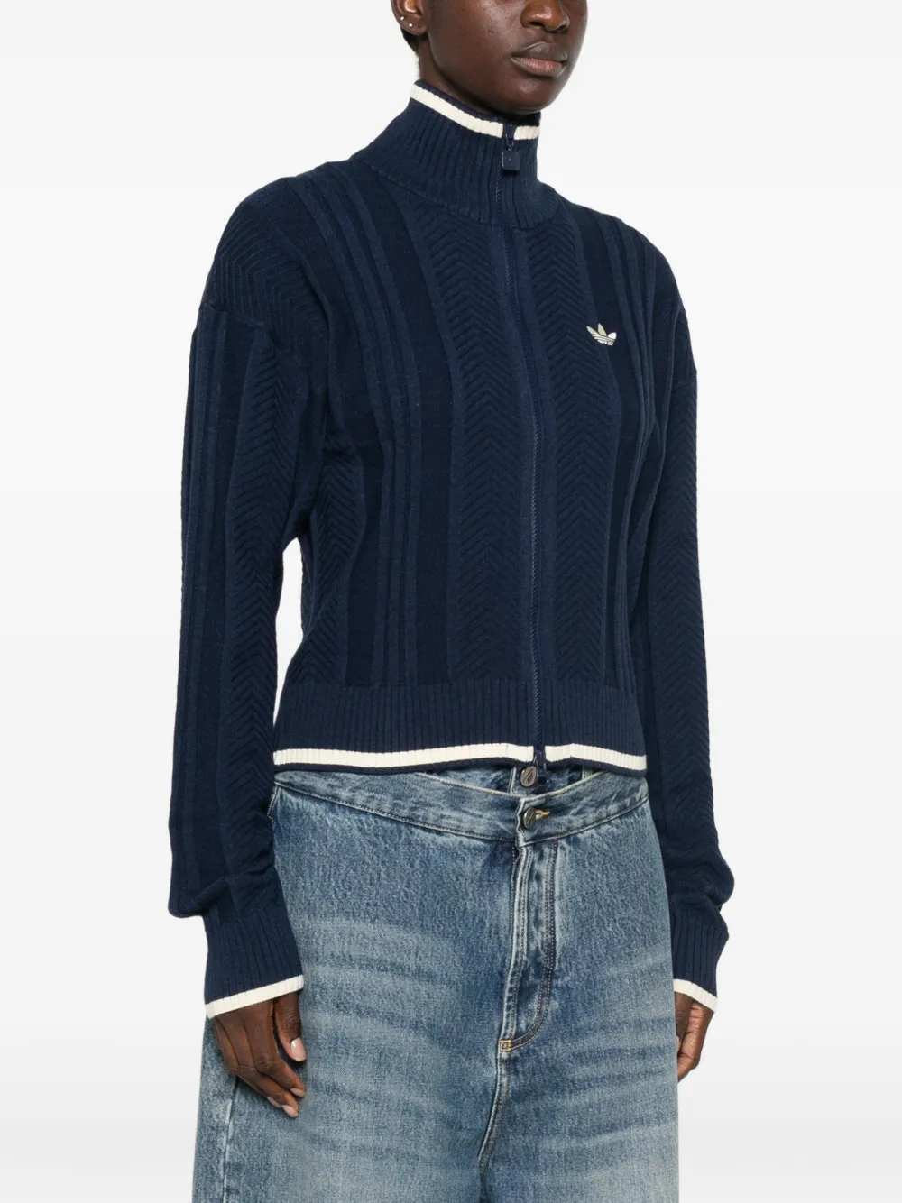 adidas herringbone-knit zip-up sweater Blauw