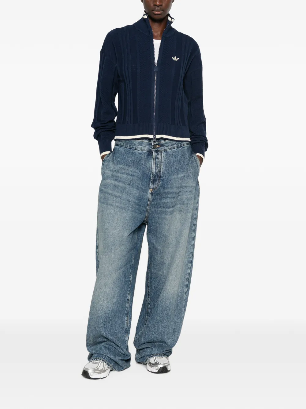 adidas herringbone-knit zip-up sweater Blauw
