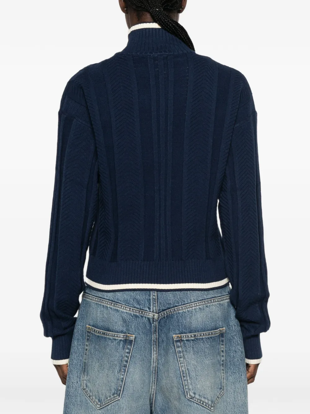 adidas herringbone-knit zip-up sweater Blauw