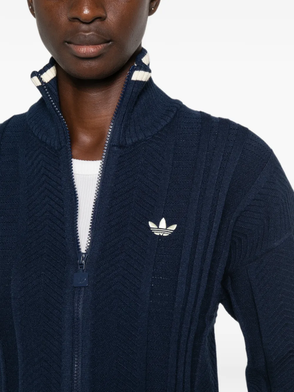 adidas herringbone-knit zip-up sweater Blauw