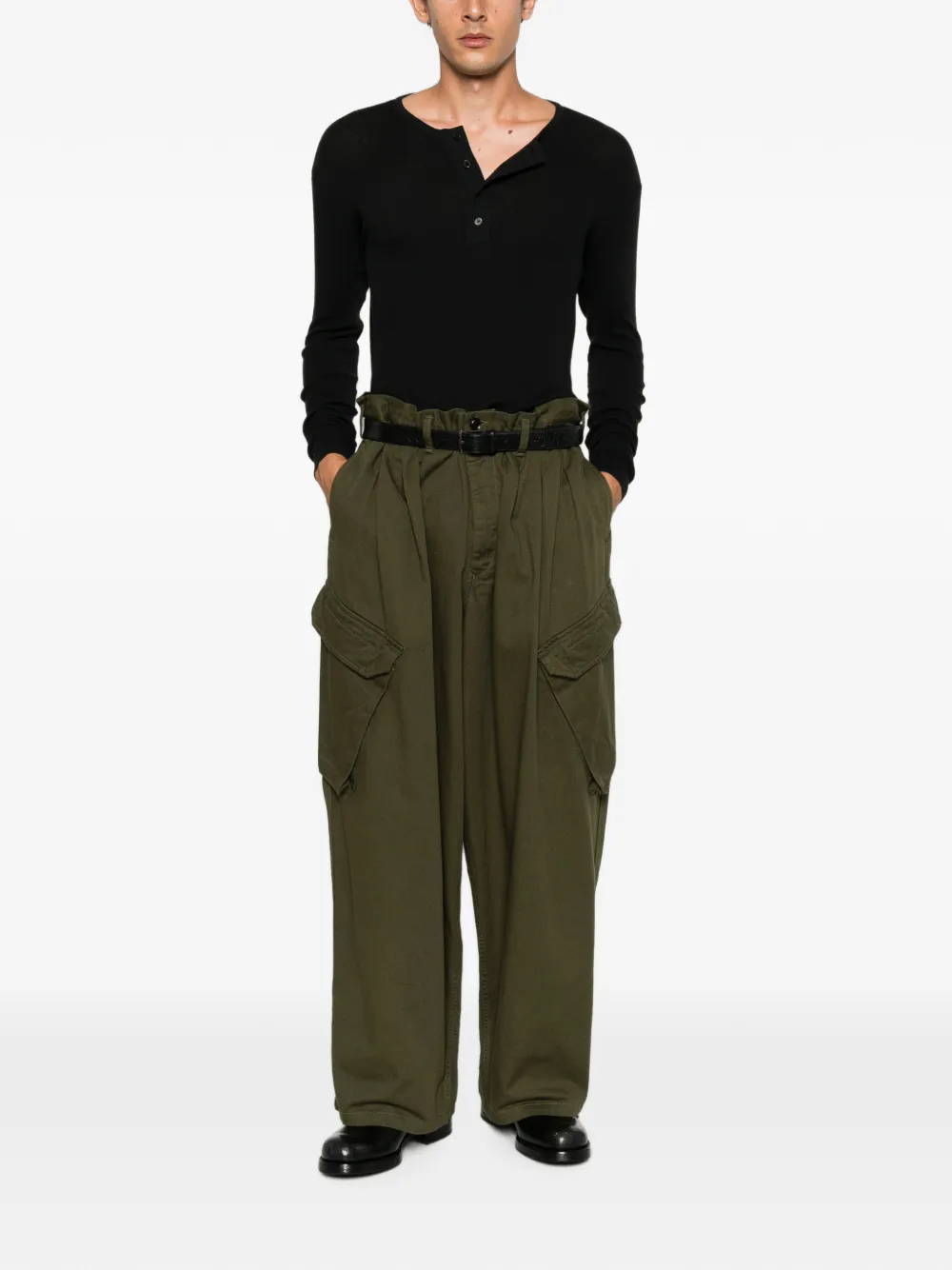 Yohji Yamamoto Cargo broek met plooien Groen